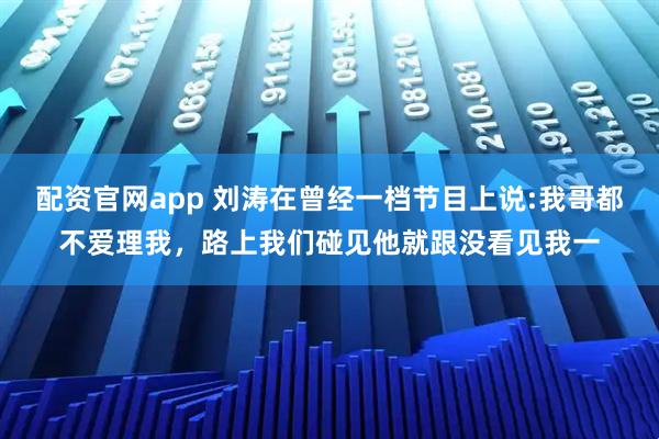 配资官网app 刘涛在曾经一档节目上说:我哥都不爱理我，路上我们碰见他就跟没看见我一